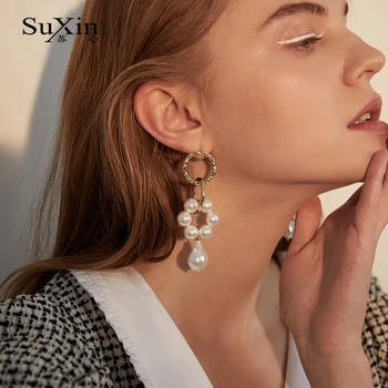 SuXin auskarai 2020 naujas paprastas kutas temperamentas auskarai moterims, ilgą perlų pakabukas auskarai, papuošalai, dovanos