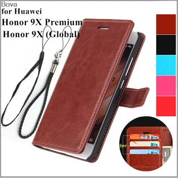 Kortelės laikiklio dangtelį atveju Huawei Honor 9X Premium 9X STK-LX1 Pu oda atveju piniginės flip dangtelis (Tik Global Versija )
