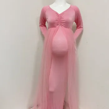 Baby Shower Tiulio Suknelės Montavimo Tampri, Motinystės Suknelė Už Nuotrauką Šaudyti Nėštumo Fotografijos Medvilnės Maxi Suknelė