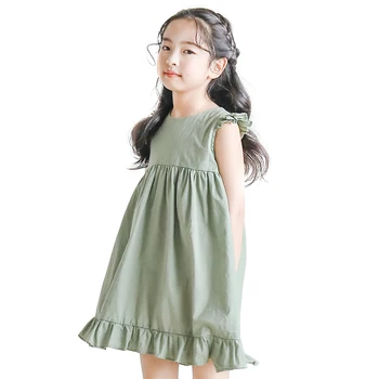 žalia suknelė, amžius 6 - 14 metų amžiaus paauglės mergaitės, rankovių šifono pynimas suknelė vasaros paprastas kinų stiliaus backless vaikai frocks