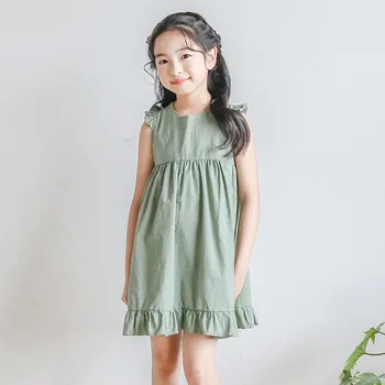 žalia suknelė, amžius 6 - 14 metų amžiaus paauglės mergaitės, rankovių šifono pynimas suknelė vasaros paprastas kinų stiliaus backless vaikai frocks