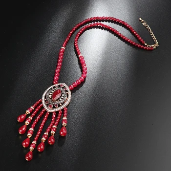 Kinel Derliaus Ilgai Kutas Pakabukas Karoliai Moterims, Antikos Aukso Spalva Turkijos Red Crystal Megztinis Indijos Bijoux Prabangių Dovanų