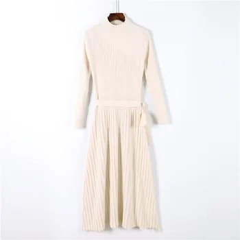 2019 m. rudenį, žiemą maxi megztinis suknelė moterims ilgomis rankovėmis OLIS moterų ilgas megztinis suknelė su diržo elegantiškas-line kietas slim suknelė