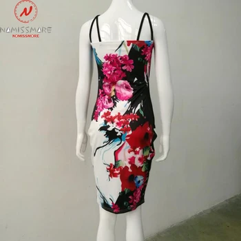 Vintage Suknelė Sexy Diržas Rankovių Gėlių Spausdinti Mini Suknelė Tuščiaviduriai Iš Dizaino, O-Kaklo Moterų Suknelė Vasaros Elegantiškas Bodycon Suknelė