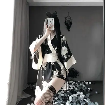 Japonų Sekso Žaisti Japonijos apatinis Trikotažas Spausdinti Kimono Skraiste Prijuostė Tarnaitė Suknelė Moterys, Merginos, Erotika Cosplay Apranga Roleplay Slutty Naujas