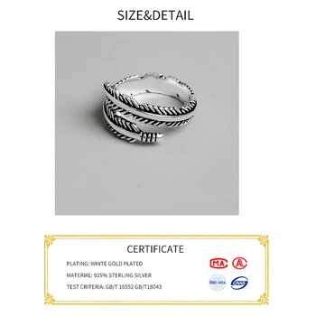 Nekilnojamojo 925 sterlingas sidabro Plunksna Žiedai, Moterų Nuotakos Vestuvių fine Jewelry Reguliuojamo Dydžio Piršto Žiedai dovana