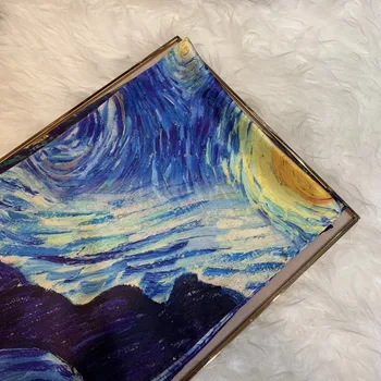 [BYSIFA] Mėlyna Šilko skara Skara Mados Prabangių Moterų Ilgi Šalikai Van Gogh Moon Star Naftos Paiting Šalikai Rudens Žiemos Skara