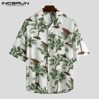 2021 Vyrų Havajų Marškinėliai Spausdinami Vasaros Atvartas Atogrąžų Paplūdimio Prekės Palaidinė Prašmatnus Kvėpuojantis Streetwear Atsitiktinis Camisas S-5XL INCERUN