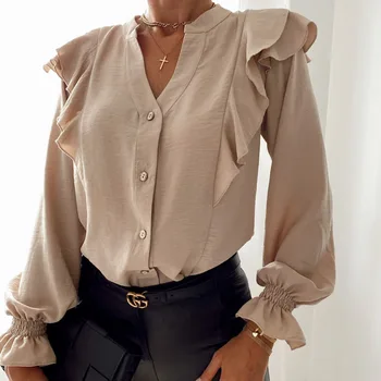 Ponios Polka Dot Spausdinti Pynimas Palaidinė Marškinėliai 2020 M. Rudens Žiemos Long Sleeve V-Kaklo Marškinėliai Topai Elegantiškas Biuras Moterų Mygtuką Blusas