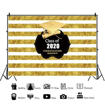 Aukso Juostelėmis Klasės 2020 Sveikiname Absolventas, Bakalauro Bžūp Plakatas Portretas Fone Fotografijos Backdrops