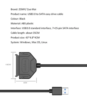 USB 3.0 Prie SATA 3 Kabelis Sata Į USB Adapteris Konvertuoti Laidai palaiko 2.5 