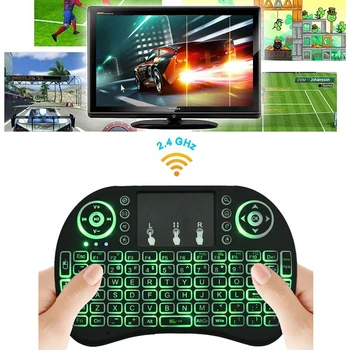Wechip 7 Spalvų Apšvietimu i8 Mini Wireless Keyboard 2,4 GHz lietuvių rusų Oro Pelė su Touchpad Nuotolinio Valdymo Android TV Box