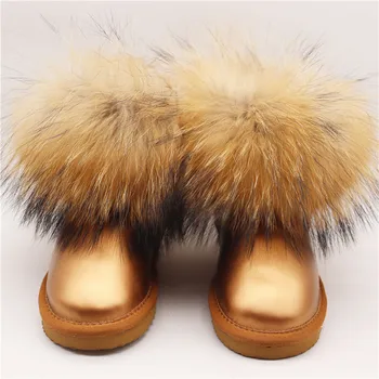 Klasikinis Fox Fur 2020 Batai Mergaitėms Berniukai Sniego Batai natūralios Odos Žieminiai Šilti vaikiški Batai Pliušinis Kailis Botas Vaikai Zapatos