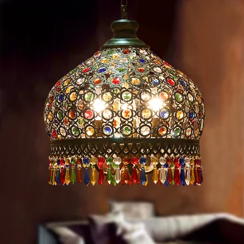 Derliaus Pietryčių Azijoje bronzos spalvinga kristalų pakabukas šviesos rungtynių namuose deco kambarį bohemijos retro geležies priedai veltiniams, vilna lempa E14