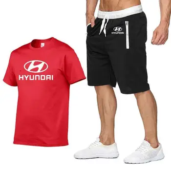 Vyrai Trumpas rankovės Hyundai Automobilių Logotipą Atsitiktinis Vasaros t Shirt Mens Hip-Hop Marškinėlius aukštos kokybės Medvilnės T Marškiniai, kelnės, kostiumas 2vnt