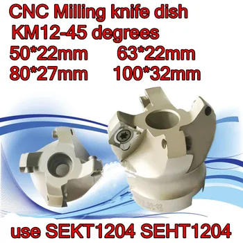 KM12-45 laipsnių CNC Frezavimo pjovimo peilis patiekalas 50mm 63mm 80mm 100mm Naudoti karbido peiliai SEKE1204 SEHT1204