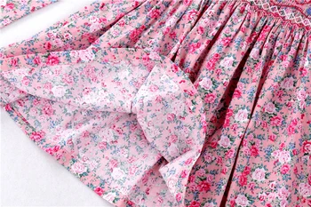 Mergaičių vasaros suknelės rožinė mėlyna gėlių gėlių raukiniais rankų medvilnės vaikai aprangos parduotuvių, vaikų drabužiai