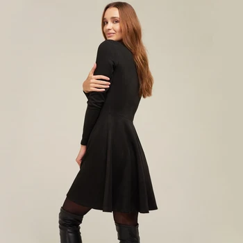 Atsitiktinis O-Kaklo Long-Sleeves-line Suknelės Ponios Švelnus ir elegantiškas Pagrindinės Kietojo Aksomo Mini Šalis Suknelė 2020 naujas mados