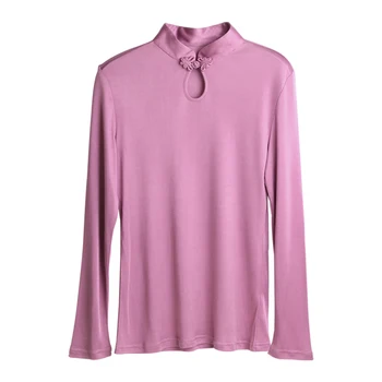 SuyaDream Moterų marškinėliai Natūralaus šilko Ilgas rankovėmis marškinėliai Moterims Kinijos Varlė Stovėti apykaklės 2020 m. RUDENĮ, Žiemą Dugno į Viršų