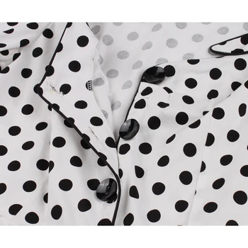 2020 Balta Polka Dot 50 Pin Up Suknelė Single-Breasted Mazgas Priekiniai Moterų Pynimas Rankogalių ir Hem Elegantiškas Šalis Derliaus Suknelės