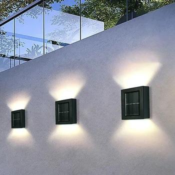 2vnt saulės sienos šviesos vandeniui LED lemputės, šviesos, lauko, sodo saulės apšvietimo, sienų apšvietimo dekoras, šviesos, sodo gatvės apšvietimas