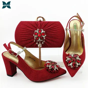 Naujausias Karšto Pardavimo Raudona Spalva italijos dizaino Ponios Žiemos Vestuvių Batai ir Maišelį Nustatyti batai, moterims aukštakulniai Afrikos Atitikimo moterims