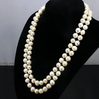 2 Eilutėje Balta perlų vėrinį 8-9mm 17-18 colių 
