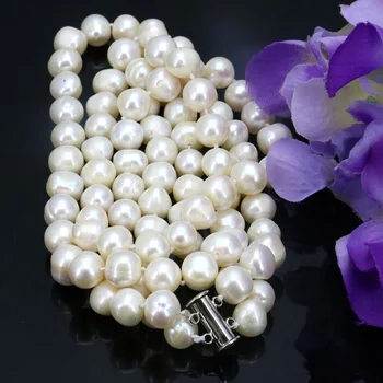 2 Eilutėje Balta perlų vėrinį 8-9mm 17-18 colių 
