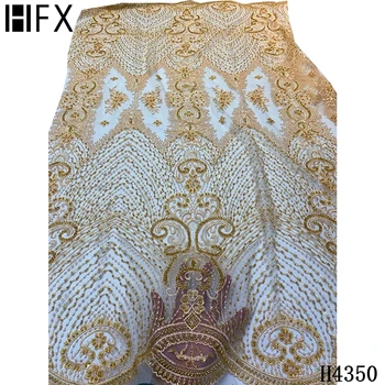 HFX 2021 mados stiliaus aukso spalvos išsiuvinėtu nėrinių audinio prancūzijos zawalcowany afrikos ju nėrinių audinio šalis vestuvių suknelė H4350