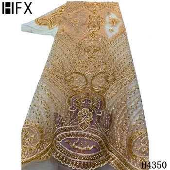 HFX 2021 mados stiliaus aukso spalvos išsiuvinėtu nėrinių audinio prancūzijos zawalcowany afrikos ju nėrinių audinio šalis vestuvių suknelė H4350