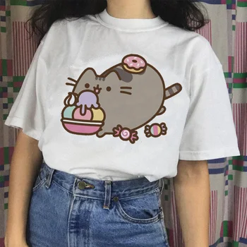 Pusheen katė marškinėliai harajuku moterų Estetinės marškinėlius drabužius animacinių filmų Moterų Marškinėliai, 90s Juokinga kawaii t-shirt viršūnes tee korėjos