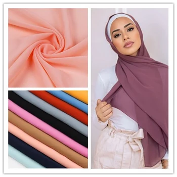 Minkštas spalvotų moterų paprastas burbulas šifono skara hijab wrap femme foulard skaros lankelis musulmonų hijabs šalikai