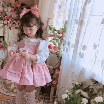 Baby Girl Rudenį, Pavasarį, Vasarą Long Sleeve Pink Unicon Siuvinėjimo turkijos Derliaus Princesė Kamuolys Suknelė Suknelė Mergina Gimtadienio Eid