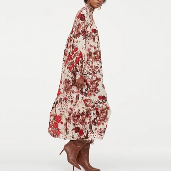 TEELYNN ilgomis rankovėmis suknelė boho 2020 m. pavasario derliaus Viskozės, Medvilnės raudona gėlių suknelės negabaritinių prarasti-line vestidos atsitiktinis suknelė