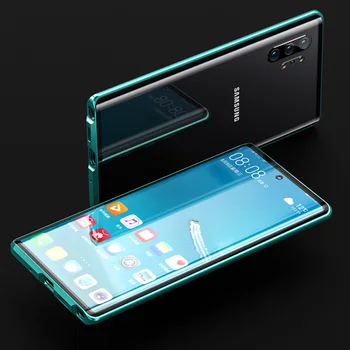 Dvipusės Grūdintas Stiklas Hard Case For Samsung Note 10 Plius Byla Metalo Rėmelio Magnetinio antidetonaciniai Dangtelį Galaxy Note10 Shell