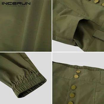 INCERUN Vyrų Krovinių Kelnės Solid Color Multi Kišenės Poilsiu Mygtuką Atsitiktinis Kelnės Vyrams Streetwear Mados Lašas Tarpkojo Haremo Kelnės