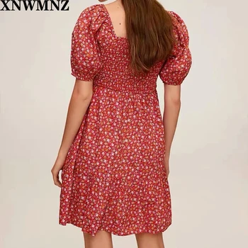 XNWMNZ 2020 metų Vasaros Naują Atspausdintas raudonos spalvos Gėlių Short-Sleeve Dress zaraing vadiming sheining zafuler Sukienka Boho moterų suknelė za skraiste