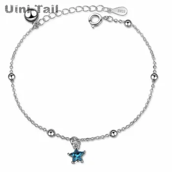 Uini-Uodega karšto naujas 925 sterling silver blue penkerių-pažymėjo žvaigždutė apyrankę žvaigždėtas dangus korėjos paprastas studentas reguliuojamas papuošalai GN418