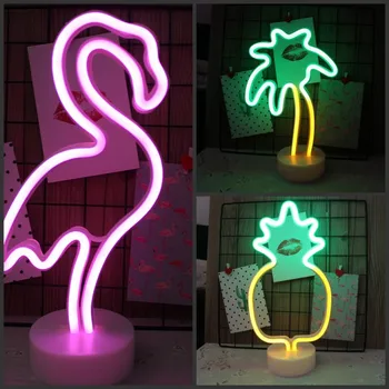 Flamingo / Kaktusas / Ananasų LED Neon Naktį Šviesos pagrindas Baterija USB Powered Stalo Lempa Atostogų Šalis, Vaikų Kambario Dekoravimas