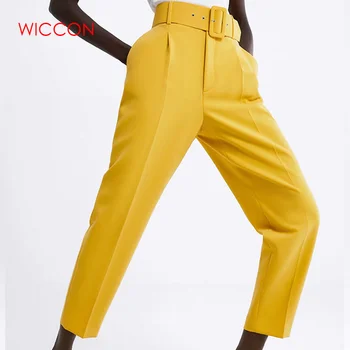 2021 Moterų Juostinės Kostiumas Kelnės Aukštu Juosmeniu Priežastinis Rožinė Geltona Haremo Kelnės Su Varčias Elegantiškas Lady Kelnės Atsitiktinis Streetwear