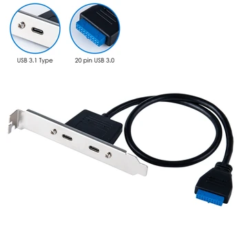 USB C 3.1 Nugaros Skydelio Plėtra Laikiklis 20-Pin Header Kabelis 2-Port Super-Greičio Tipas-C Plėtros Kortelę ar PC