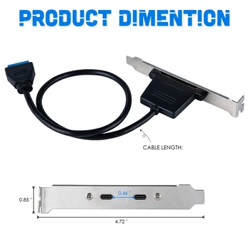 USB C 3.1 Nugaros Skydelio Plėtra Laikiklis 20-Pin Header Kabelis 2-Port Super-Greičio Tipas-C Plėtros Kortelę ar PC