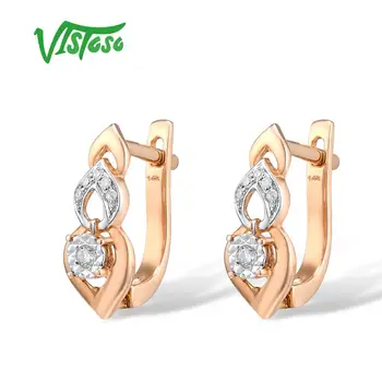 VISTOSO Grynas 14K 585 Dviejų atspalvių Auksas Putojantis Iliuzija-Nustatyti Stebuklas Plokštė Diamond Earrinings Moterų Mados Madinga Fine Jewelry