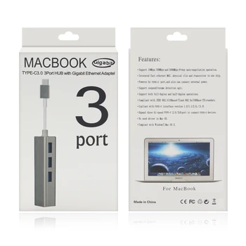 USB-C Ethernet Adapteris 3 USB C Hub su Ethernet RJ45 Lan Adapteris Tinklo plokštė Gigabit Interneto Macbook Pro Oro C Tipo Stebulės