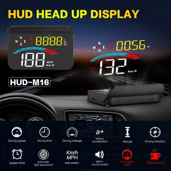 M16 Automobilių HUD GPS BD Head Up Display Spidometras priekinio Stiklo Greičio, Įtampos Projektorius greičio viršijimo Įtampos Signalizacijos Sistemos