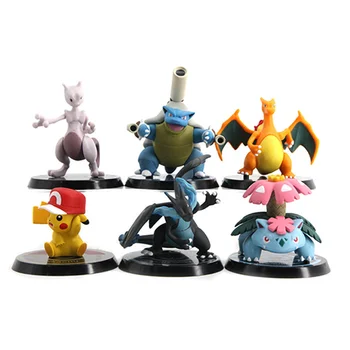TAKARA TOMY Pokemon modelis 6pcs/set Pikachued Mewtwo Charizard Venusaur Blastoise Anime lėlės veiksmų Skaičius, PVC, Žaislai, dovanos vaikams