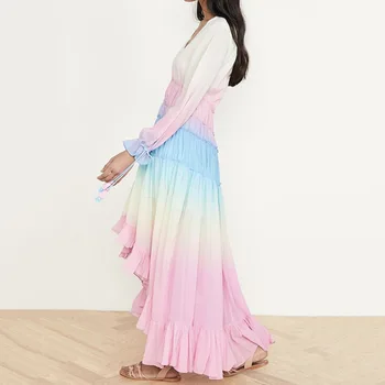 Cutubly Prarasti Atsitiktinis Suknelė Gilia V Gradientas ilgomis Rankovėmis Suknelė Mergina Vaivorykštė Boho Suknelės Moterims 2020 Elegantiškas Paplūdimio Suknelė