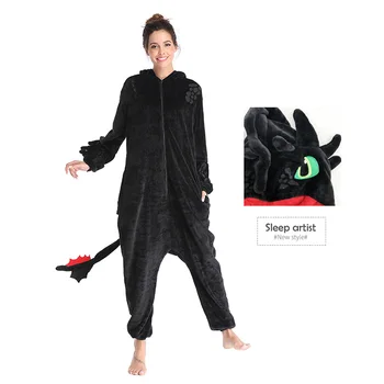 Toothless Dragon Juoda Onesie Suaugusiųjų Unisex Flanelė Pajama Anime Mokyti Savo Night Fury Sleepwear Namų Drabužiai Užtrauktukas Kostiumas