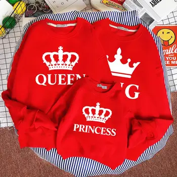 Karalius ir Karalienė princas, princesė Spausdinti Šeimos atitikimo komplektus mamytė ir man, kūdikių mergaitės Rudenį rudenį Palaidinukė mergaitėms Hoodies drabužiai